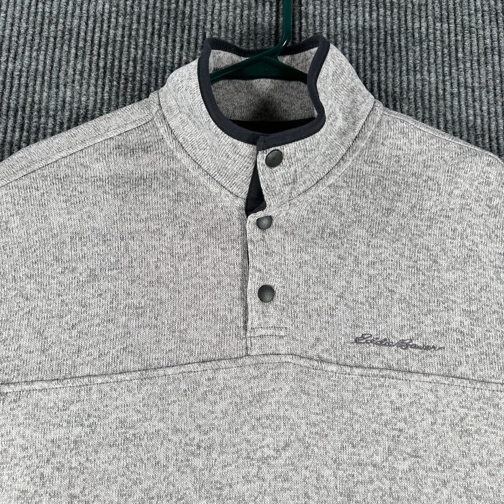 Eddie Bauer Sweater Mens XL Extra Large Gray Long Sleeve 1/4 Snap Outdoor Casual